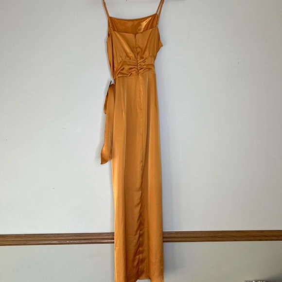 Satin Silk Belted Tie Waist Hi-Lo Maxi Dress NWT - Picture 13 of 14